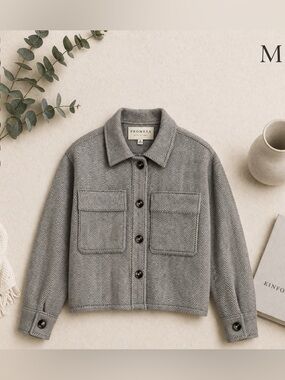 Promesa NWT Gray Herringbone With Oversized Shacket Jacket Size M | Retail $82